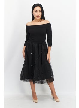 Buy Women Knitted Midi Dress, Black in Saudi Arabia