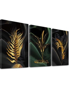 Buy Plant Canvas Painting, Black and Gold Abstract Wall Art Poster, Gold Print Scandinavian Decoration Picture, No Frame Wall Pictures for Bedroom, Living Room, Artwork Home Decor (40*30cm, 3 Pcs) in UAE