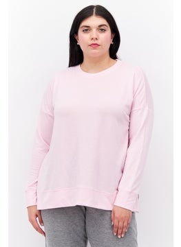 اشتري Women Crew Neck Long Sleeve Plain Sweatshirt, Pink Heart في الامارات