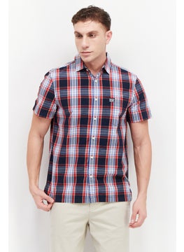 اشتري Men Regular Fit Plaid Short Sleeve Casual Shirt, Blue/Red Combo في الامارات