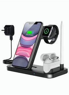 اشتري شاحن لاسلكي سريع AccLoo 4 في 1 لهاتف iPhone 13/12/12 Pro / 11 / X / XS / 8 / 8P Galaxy S10 / S10 Plus و Apple Watch و Pencil Charging Station يتضمن محول QC 3.0 في الامارات