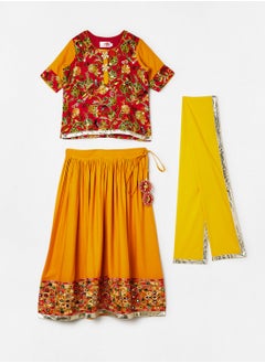 Buy Kids Floral Top, Lehenga and Dupatta Set in UAE