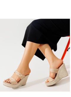 Buy Wedge Open Toe Suede Sandal With Two Suede Straps On The Front-BEIGE in Egypt