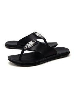 Buy Men's Beach Sandals, Premium Leather Flip-Flop Slides, Compression Molded Footbed & Comfort Fit in Saudi Arabia