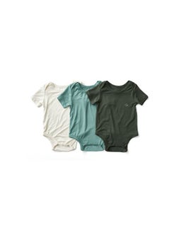 Buy Set of 3 Organic Bamboo Spandex Bodysuit Gift set 0-3m- White/Soft Sage/ Dark Green in UAE