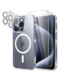 Buy Shockproof and Scratch Resistant Soft TPU Magnetic Case for iPhone 15 Pro Max with 2 Screen Protectors and 2 Camera Protectors, [Compatible with MagSafe] in Egypt