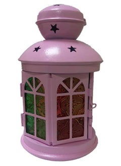 Buy Metal Glass Ramadan Lantern - Pink, 21cm in Egypt