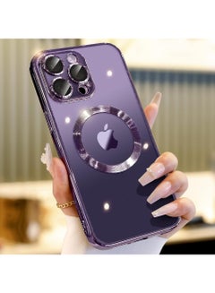 Buy For iPhone 15 Pro Max Case with Integrated Camera Lens Protection [Seamless Work with Magsafe] [Metallic Glossy Soft Bumper] Diamond Clear Stylish Case for iPhone 15 Pro Max Purple Titanium in UAE
