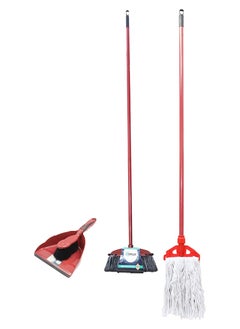 Buy CEPILLO Long Handle Cleaning Broom brush + Dustpan with portable hand broom + Floor Cleaning Wet Mop Red/White, combo SET OF 3… in Saudi Arabia