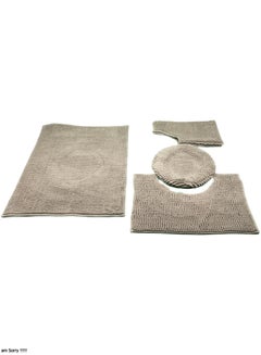 Buy A set of 4-piece bathroom mats made of soft padded non-slip cotton dark beige in Saudi Arabia
