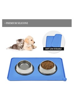 اشتري Feeding Mat, For Cat and Dogs Silicone Bowl Mat, Feeding Mat, Waterproof Dog Cat Mat Pet Placemat Premium Silicone FDA Grade Non-stick Non Slip Anti Spill Easy Clean  ( Blue ) في الامارات