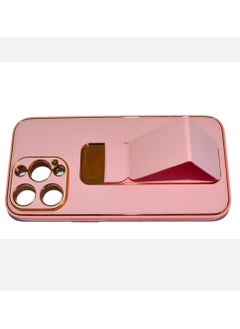 Buy Protective Case Cover Leather Back With Camera Protector Finger Grip And Stand For iPhone 13 Pro Pink in Saudi Arabia