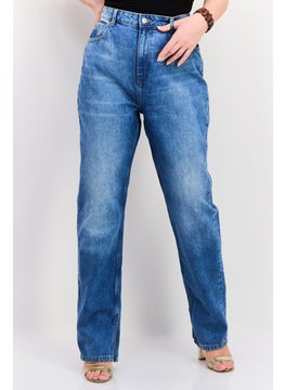 Buy Women Regular Fit Washed No-Stretch Straight Leg Denim, Blue in UAE