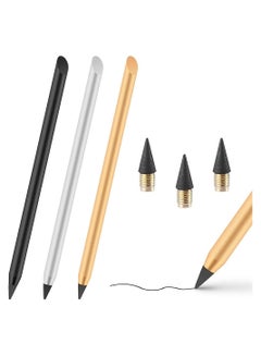 اشتري 3pcs Metal Inkless Pencil, Reusable Everlasting Pencil with 3 Replaceable Nibs, Infinity Pencil Metallic Pencil for Drawing Drafting Writing School Home Office Supplies في السعودية