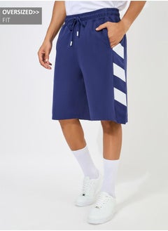 Buy Oversized Cotton Terry Block Striped Shorts in Saudi Arabia