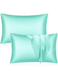 Buy Satin Silk Pillow Case Cover for Hair and Skin, Soft Breathable Smooth Both Sided Silk Pillow Cover Pair (Standard - 50 x 65cm - 2pcs - Turquoise) in UAE