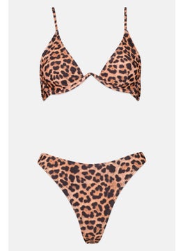 اشتري Women 2 Pieces Allover Print Bikini Set, Brown/Black في الامارات