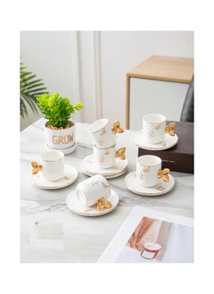 Buy Porcelain coffee set 12 pieces with white marble butterfly plate 8681930482368 in Egypt