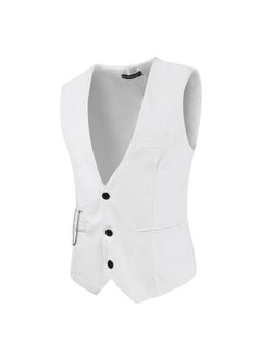 Buy 2023 New Mens Casual Vest British Slim Fit Waistcoat with ChainWhite White in UAE