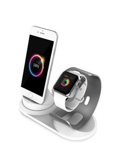 اشتري Compact Stand For Apple Watch Aluminum 2 In 1 Charging Station Docking Holder For Iphone X/ 8/ 8Plus/ 7/7 Plus / 6S /Se/Ipad Mini/ 38Mm 42Mm Apple Watch Series 3/2/1 (Silver) في الامارات