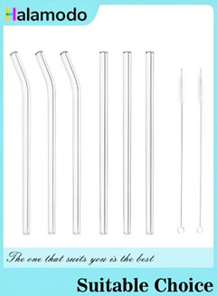 Buy 6-piece Set of Heat-resistant Glass Straw with Two Brushes Reusable in Saudi Arabia