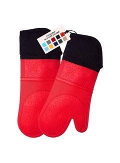 Buy Extra Long Professional Silicone Oven Mitt, Oven Mitts with Quilted Liner, Heat Resistant Pot Holders, Flexible Oven Gloves, Red, 1 Pair, 14.7 Inch in UAE