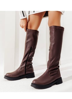 Buy Knee-High Boots Leather With Zipper LB-31 - Brown in Egypt