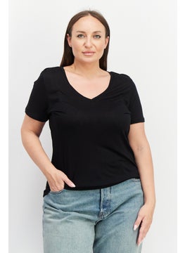 اشتري Women 2 Pieces V-Neck Short Sleeve T Shirt, Black في الامارات