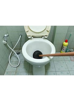 Buy TOILET PLUNGER WITH LONG WOODEN HANDLE in UAE