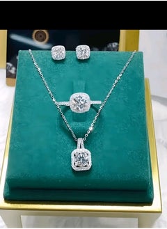 Buy Jewelry Set Including 1pc Stainless Steel Square-shaped Cubic Zirconia Necklace, 1pair Earrings And 1pc Ring in Egypt