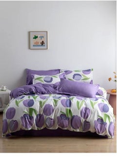 Buy Reversible Design Pastel Purple and White with Tulip Duvet Cover without filler Various Design in UAE