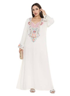 Buy PURE MUSLIN SILK COTTON WITH UNIQUE THREAD EMBROIDERY ARABIC KAFTAN JALABIYA DRESS in Saudi Arabia