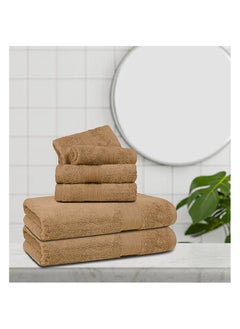 Buy 6 pc Luxury Home Linen, 100% Premium Cotton, 550 gsm, High Quality Weaving, Durable, Soft and Absorbent,  2 Bath Towel 70x140cm, 4 Hand Towel 40x70cm,  Camel, Made in Pakistan in UAE