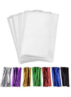 اشتري 200 Pcs 10 In X 6 In(1.4Mil.) Clear Flat Cello Cellophane Treat Bags Good For Bakery Cookies Candiesdessert With Five Random Color Twist Ties! في الامارات