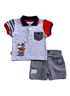 Buy Pirate Baby set with Print T-Shirt And Shorts for Boys Grey in Egypt