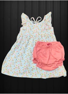 Buy Adorable Baby Girl's Summer Dress Set - Duck Print Dress with Ruffled Straps and Matching Bloomers, Soft Cotton, Perfect for Daily Wear and Special Occasions in Egypt