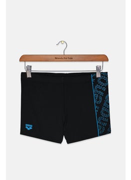 اشتري Men Graphic Print Drawstring Swimwear Trunks, Black and Turquoise في السعودية