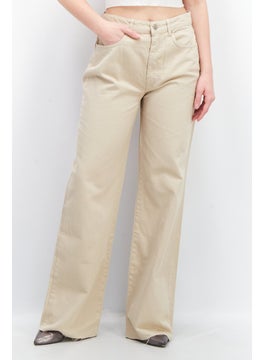 اشتري Women Straight Fit High Rise Solid Non-Stretchable Jeans, Beige في الامارات