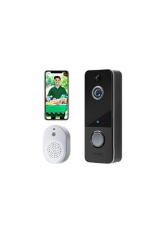 اشتري Wireless Video Doorbell Camera with Chime, Smart 1080P HD Doorbell Motion Detector, Night Vision, Two-Way Audio, IP65 Waterproof Flashing Doorbell Support Cloud Storage, Black في مصر