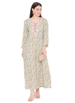 Buy UNIQUE NECK THREAD EMBROIDERY LONG FULL SLEEVES PRINTED ARABIC KAFTAN JALABIYA DRESS in Saudi Arabia