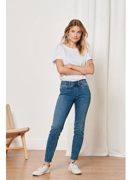 Buy Women Skinny Fit Mid Rise Stretchable Jeans, Mid Wash Blue in UAE