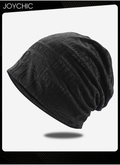 اشتري Cotton Slouchy Beanie Spring Autumn Skull Cap Hip-Hop Running Adult Dwarf Hat Breathable Chemo Cap for Men Women Black في الامارات