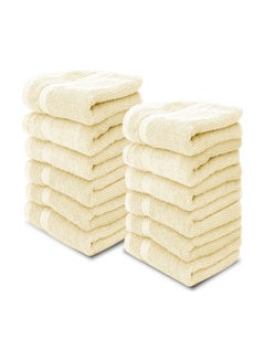 اشتري Luxury Cotton Face Towel - Large Hotel Spa Bathroom Face Towel Set of 12  Beige في الامارات