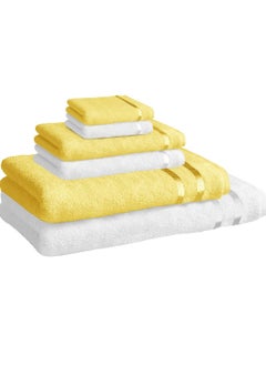 Buy 450 GSM Towel set 100% Cotton Ultra Soft, Super Absorbent, Antibacterial Treatment,terry-looped (White ad Yellow Set of 6) in UAE