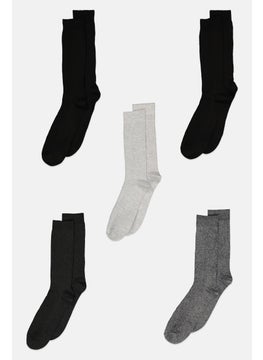 اشتري Men 5 Pairs Ribbed Crew Socks, Black/Grey في الامارات