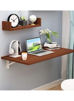 Buy Folding Wall Desk Wall Mounted Desk Floating Desk Table Computer Laptop Study Desk for Home Office Small Spaces brown in UAE