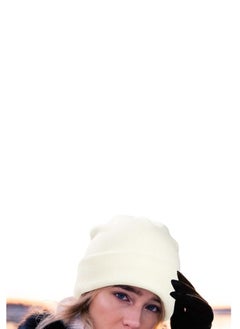 Buy Winter Hat White Beanie Warm Stretchable For Men And Women in Saudi Arabia