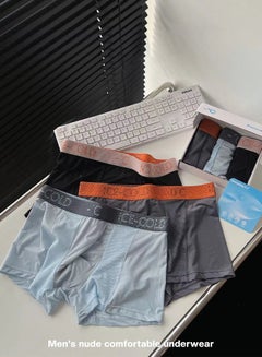 Buy 3-Piece Ice Silk Medium Waist Panties Breathable Quick-drying Men’s Teenager Boys Boxer Brief Antibacterial Underwear Set Blue+Black+Dark Grey in UAE
