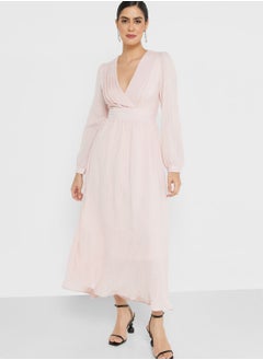 Buy Self Textured Puff Sleeve Dress in UAE