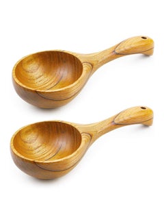 اشتري 2 Pack Wooden Kitchen Scoop Ladle, Multipurpose Large Solid Wood Water Spoon Serving Soup Tablespoon for Cooking, Bath Salt, Canisters Flour في السعودية
